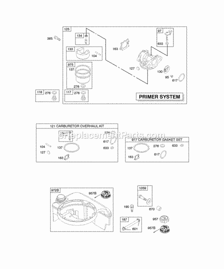 Carburator Fuel Supply Diagram and Parts List for 121H02-0100-B1  Briggs and Stratton Engine